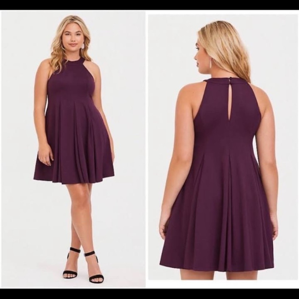 🎉 Torrid Purple High Neck Ponte Trapeze Dress